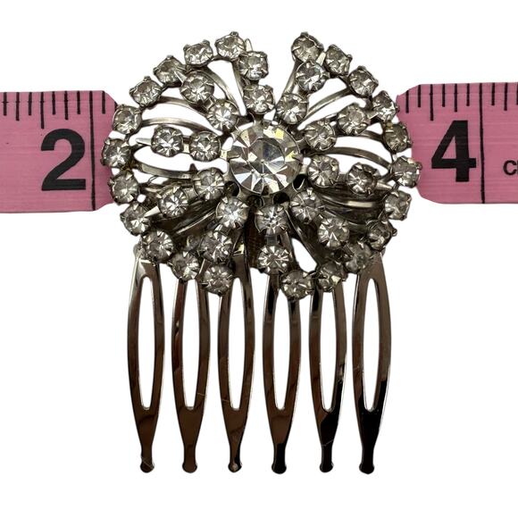 Silver Rhinestone Hair Comb Vintage Jewelry Bridal Wedding Formal Accessory Clip